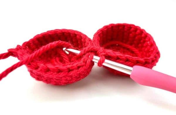 red yarn and a crochet hook