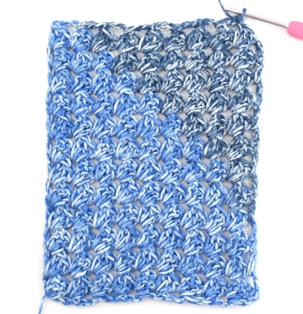 a blue crochet rectangle