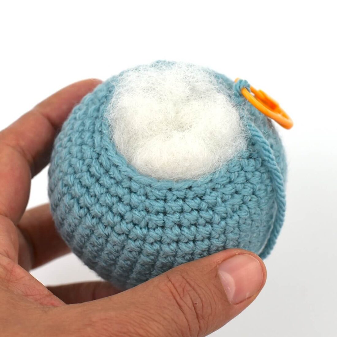 Blue yarn and stuffing fiber