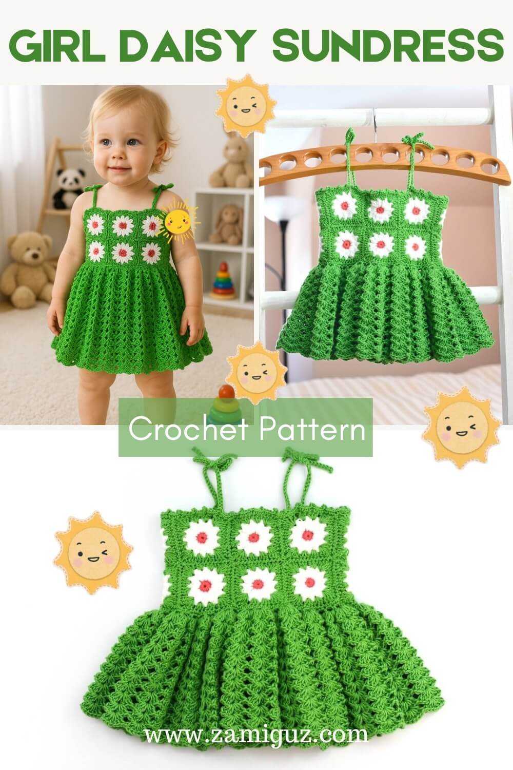 Cute Daisy Crochet Girl Dress | 8 Sizes - Zamiguz
