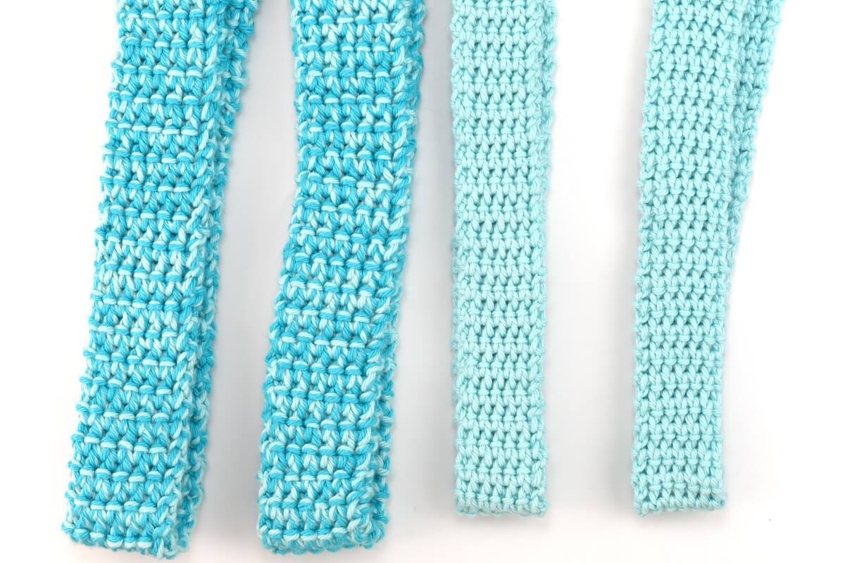 Close-up of thermal stitch used for a crochet bag strap