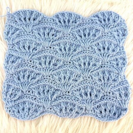 3D Crochet Fan Stitch Finished Blue Swatch