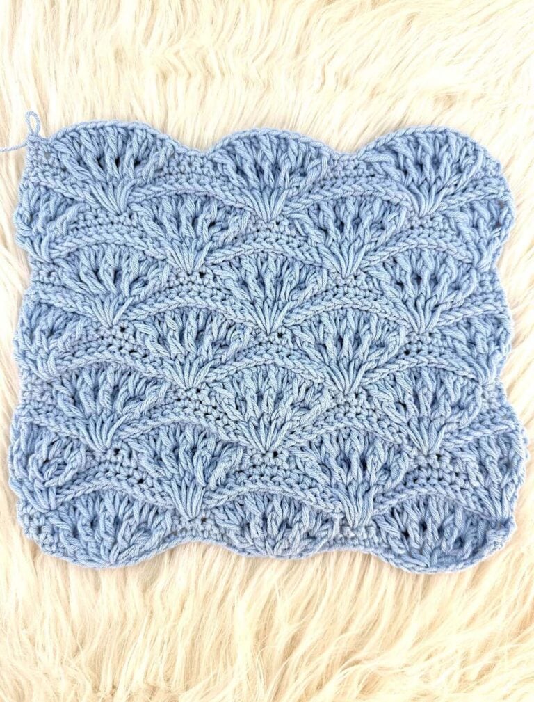 3D Crochet Fan Stitch Finished Blue Swatch