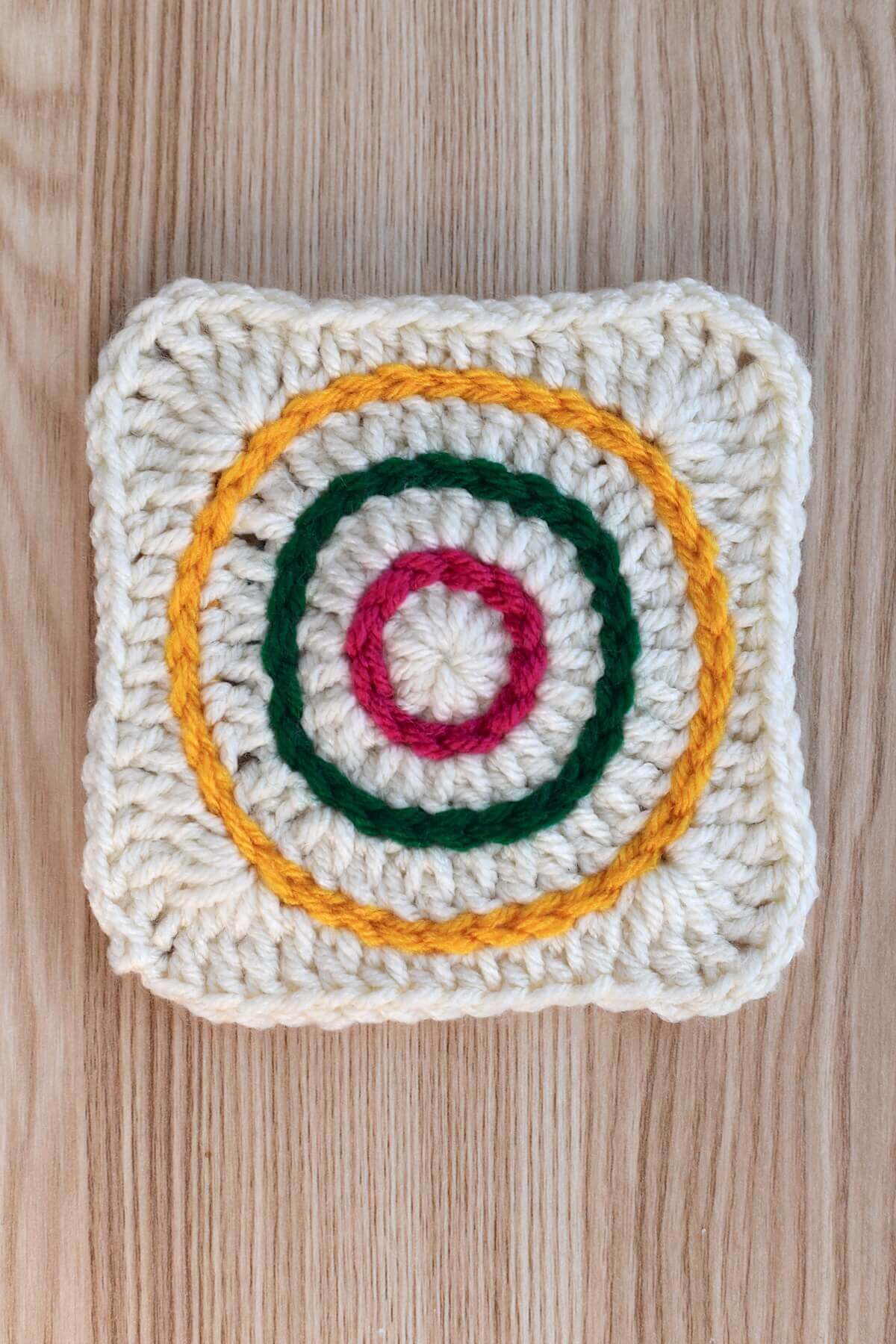A square crochet swatch showing what the front of surface slip stitches look like