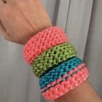 Handmade crochet bracelet made from bulky yarn textured stitches.