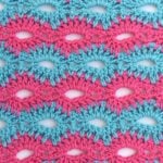 Open Catherine’s Wheel Stitch crochet tutorial with a textured two-color stitch sample.