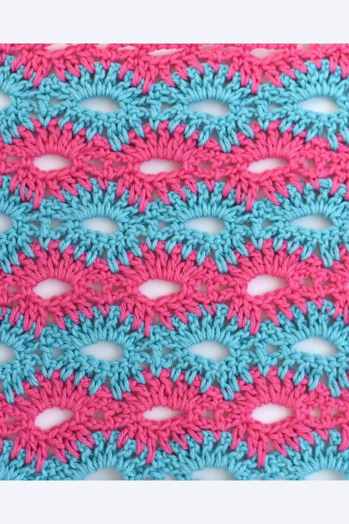 Open Catherine’s Wheel Stitch crochet tutorial with a textured two-color stitch sample.